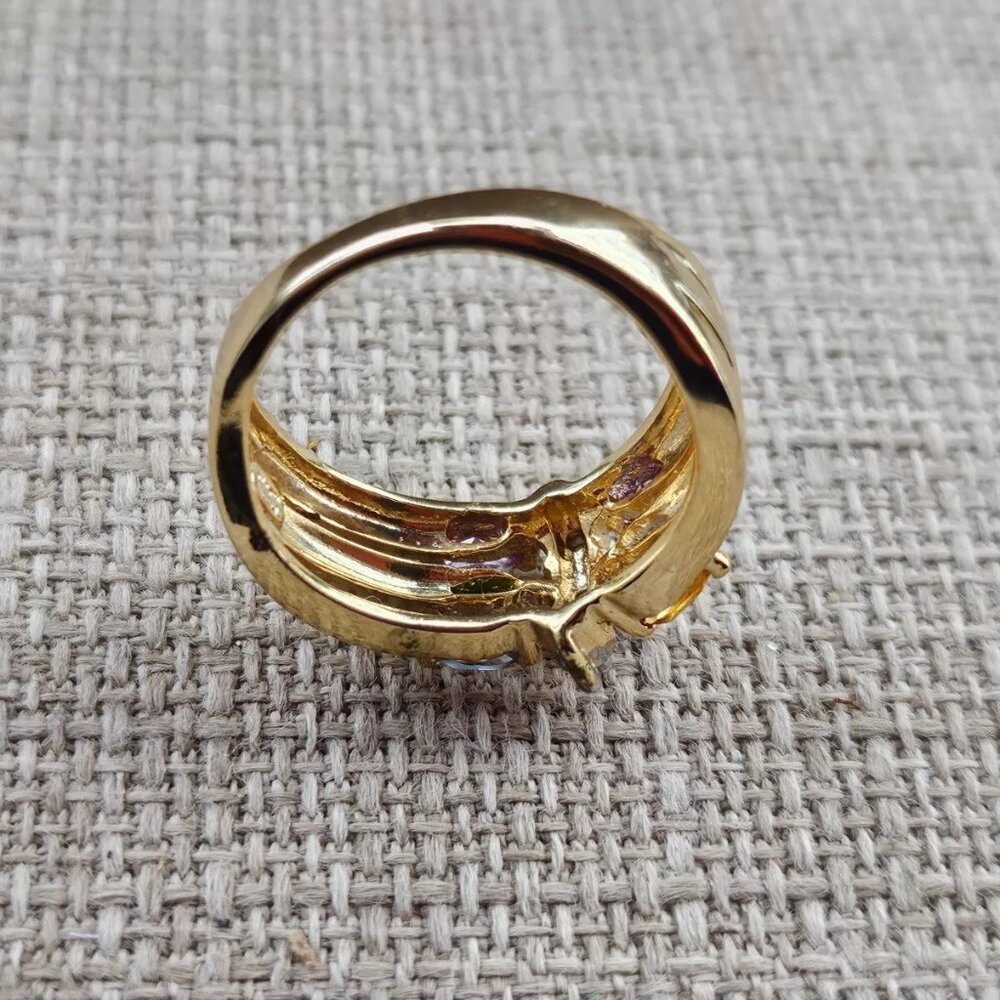 Mix Color Stone Crystal Rhinestone Ring Gold Tone Fashion Jewelry name Engrave - Picture 3 of 13
